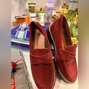 These are a beautiful pair of Burgundy Suede Loafers which have never been worn.